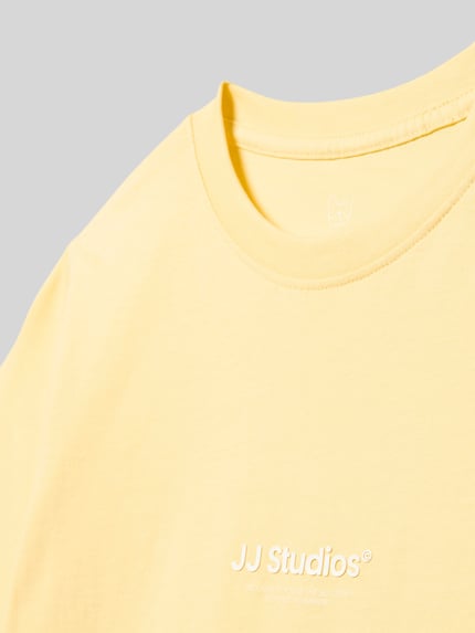 Productfoto, T-shirt uit puur katoen Model 'SOHO' van JACK & JONES voor kinderen, recht pasvorm, ronde hals, statementprint, kleur lichtgeel