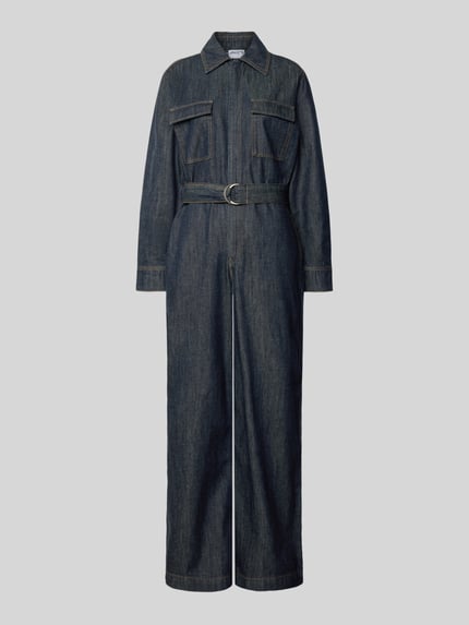 Produktfoto, Jumpsuit mit kurzem Reißverschluss von Jake*s Casual, Denim-Optik, Taillierter Schnitt, Brusttaschen, Stoffgürtel, lange Ärmel