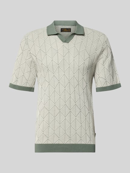 Productfoto, Slim Fit Poloshirt in Strick-Optik Modell 'Blake' van Jack & Jones Premium, katoen, groen-wit patroon, korte mouwen