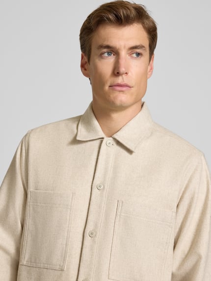 BOSS Orange Loose Fit Freizeithemd mit Woll-Anteil Modell 'LOCKY' Sand 3