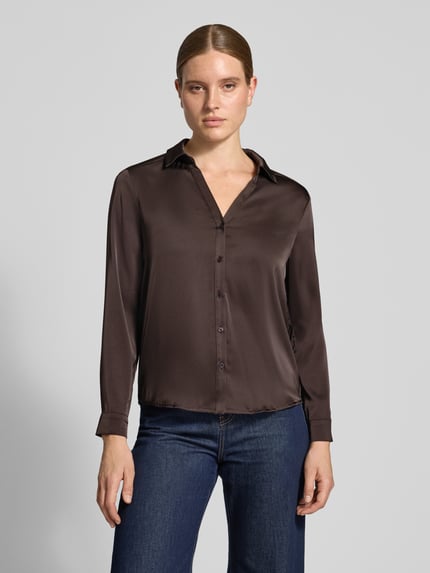 Neo Noir Bluse mit V-Ausschnitt und Knopfleiste Dunkelbraun 4