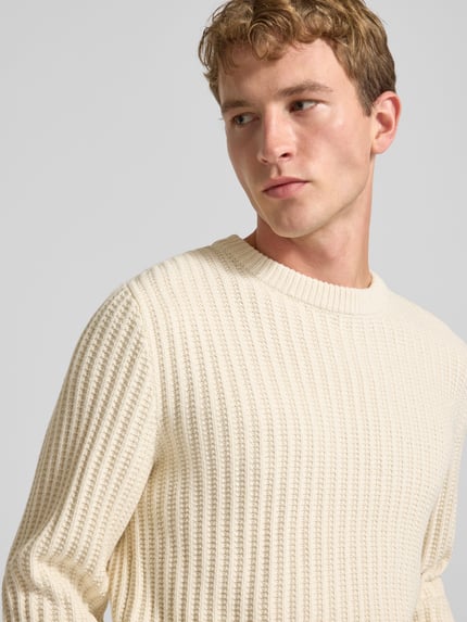 JACK & JONES Regular Fit Strickpullover aus Baumwoll-Mix Modell 'AXON' Offwhite 3