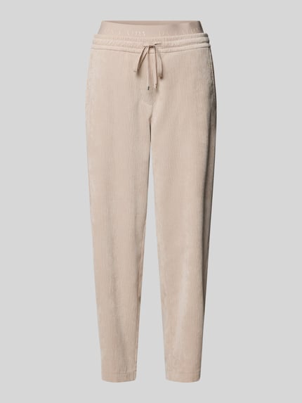 Produktfoto, jasnobeżowa Cordhose mit elastischem Bund Modell 'EDEN' von Cambio, struktura sztruksu, krótszy fason, materiał z dodatkiem stretch.