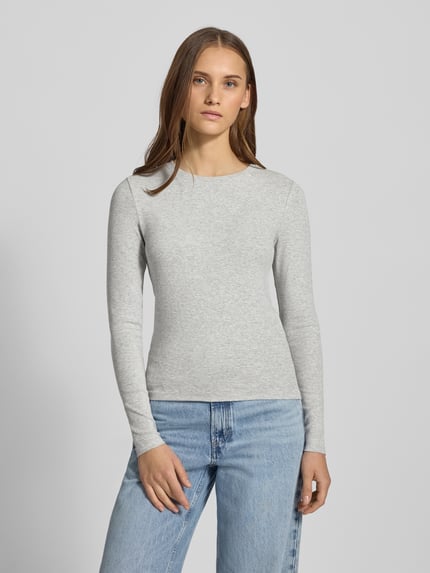ONLY Slim Fit Langarmshirt aus Baumwoll-Mix Modell 'RILEY' Hellgrau Melange 4