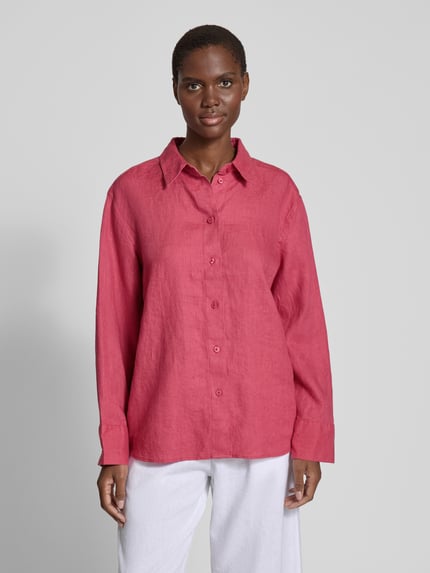 Samsøe Samsøe Regular fit overhemdblouse van linnen met doorknoopsluiting Rosé - 4
