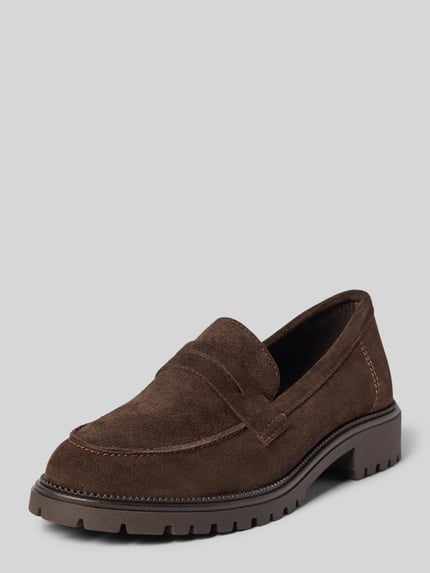 Produktfoto, Loafer aus echtem Rindsleder von Tamaris in look: effen, afgeronde punt van de schoen, blokhak, logodetail, riemdetails, profielzool, glad leer, materiaal: rundleer