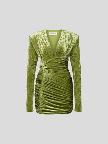 Alexandre Vauthier Sukienka mini z aksamitu z dekoltem w serek Oliwkowy 2