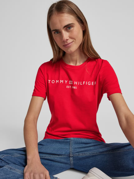 Tommy Hilfiger T-shirt met labelprint Rood - 3