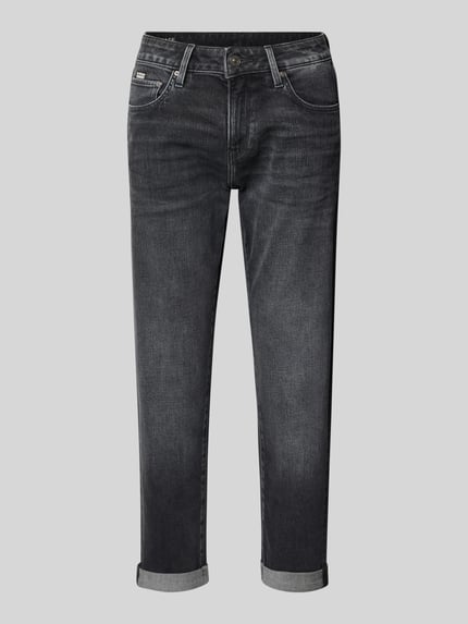 Produktfoto, Jeansy z 5 kieszeniami model 'Kate' od G-Star Raw, mieszanka bawełny i elastanu, prosty krój, mankiet nogawek, czarny denim