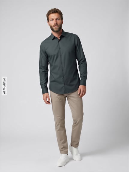 Jake*s Slim Fit Businesshemd mit Kentkragen Dunkelgruen 1