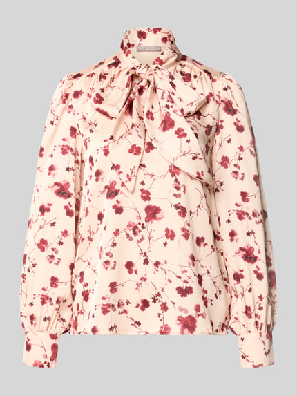 Produktfoto, Regular Fit Schluppenbluse im Allover-Look von Christian Berg Woman Selection, cremefarben mit rotem Blumenmuster, glatte Textur