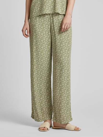 VILA High Waist Stoffhose mit Allover-Print Modell 'LISE' Oliv 4