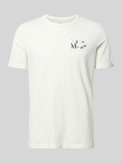 Productfoto, Regular Fit T-Shirt uit pure katoen van s.Oliver RED LABEL, effen, korte mouw, motiefprint op borst, wit, zachte textuur
