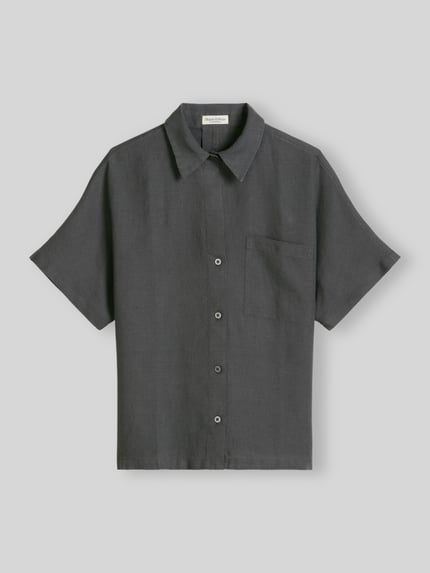 Marc O'Polo Regular Fit Bluse aus reinem Leinen mit Kellerfalte Dunkelgrau 2