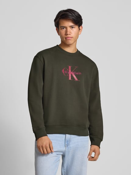 Calvin Klein Jeans Regular Fit Sweatshirt mit Logo-Print Modell 'Terry' Oliv 4