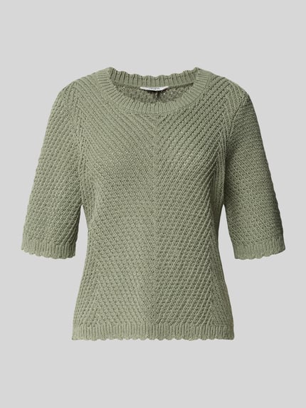Produktfoto, Strickshirt mit 1/2-Arm Modell 'Carla' von mbyM im Material-Mix mit Baumwoll-Anteil, Grobstrick in Olivgrün, Gerader-Schnitt, Rundhalsausschnitt