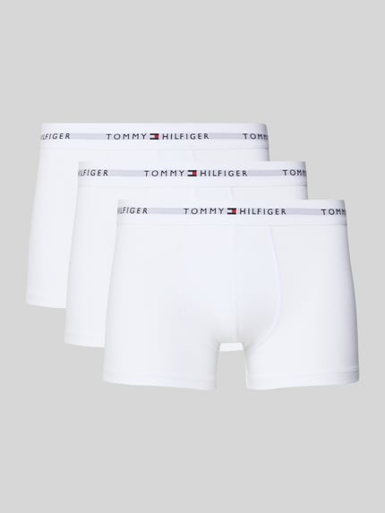 Produktfoto, Trunks aus Baumwoll-Mix im 3er-Pack von Tommy Hilfiger in Weiß, Skinny Fit, elastischer Bund mit Label-Schriftzug, unifarben, Stretch.