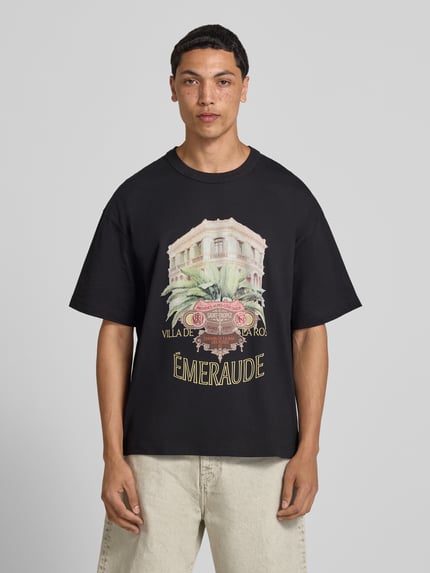 JACK & JONES T-shirt met motiefprint model 'MENTON' Zwart - 4