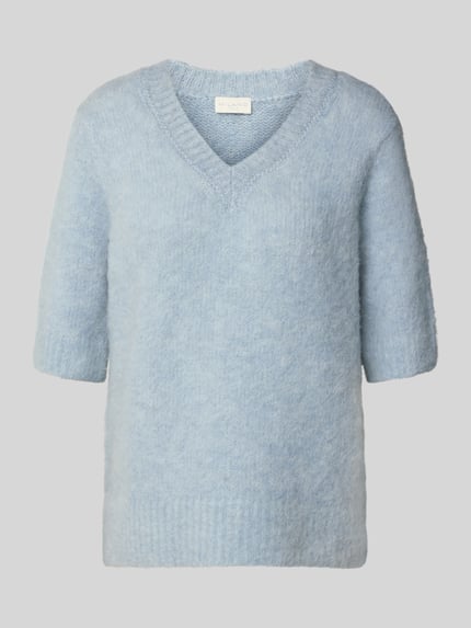 Milano Italy Gebreide pullover met V-hals en 1/2-mouwen Bleu - 2