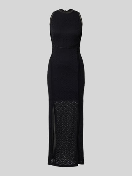 Produktfoto, Maxikleid mit Spitze und Gehschlitz Modell 'NEW LIZA' von Guess in Schwarz, körpernahes, semitransparentes Design, Stretch-Material