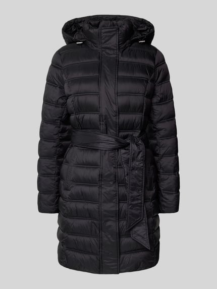 MICHAEL Michael Kors Gewatteerde mantel met tailleband model 'Longline' Zwart - 2
