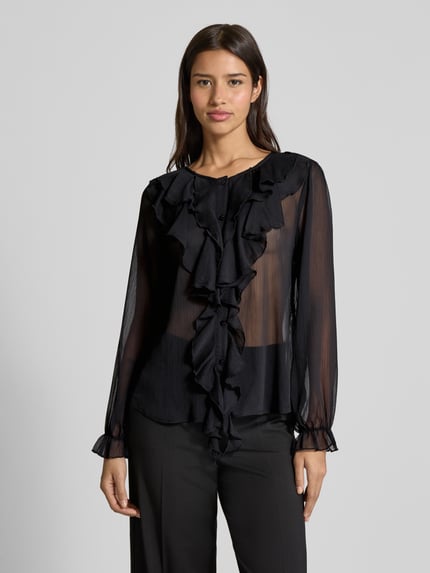 FREE/QUENT Regular fit blouse met ruches, model 'Ditte' Zwart - 4