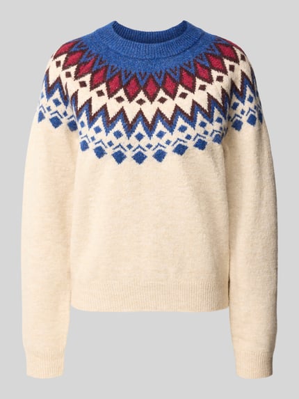 Jake*s Casual Pullover mit kontrastreichem Rundhals-Strickmuster Ecru 2