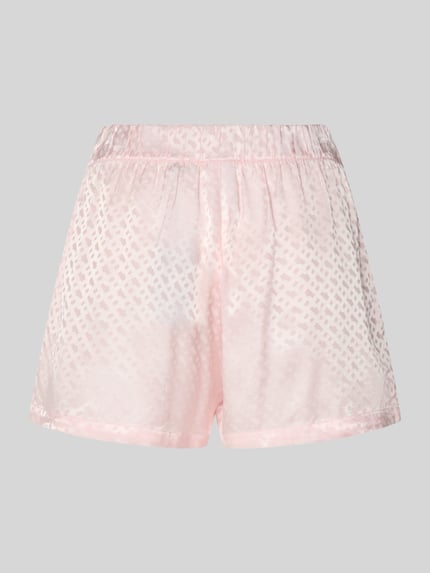 Produktfoto, Regular Fit Pyjama Shorts aus reiner Viskose Modell 'B MONOGRAM SHORTS' von BOSS, efekt: jednolity kolor, wzór w monogramy, detal z logo, elastyczny ściągacz, wykończenie materiału: satyna, materiał: czysta wiskoza