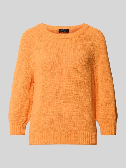 Produktfoto, Pullover mit Rundhalsausschnitt von monari, orange, Baumwoll-Mix, Gerader-Schnitt, Gerippte-Abschlüsse, Struktur sichtbar.