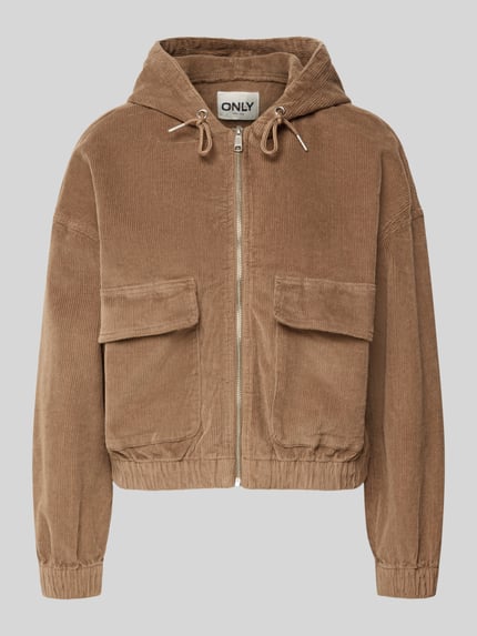 Produktfoto, Oversized Bomberjacke aus Baumwoll-Mix Modell 'KENZIE' von ONLY, Cord, unifarben, Reißverschluss, Kapuze, aufgesetzte Vordertaschen.