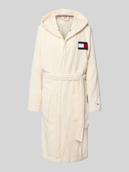 Produktfoto, badjas uit puur katoen van Tommy Hilfiger, crèmekleurig met rechte vormen en zachte textuur, dames badjas