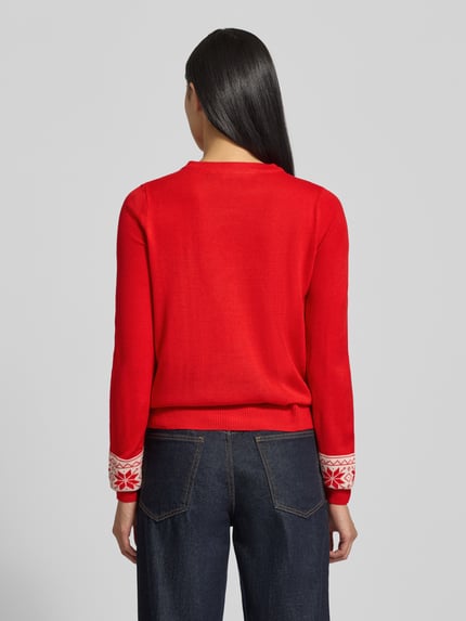 VERO MODA Sweter świąteczny o kroju regular fit z pomponem model ‘FROSTYDEER’ Czerwony 5