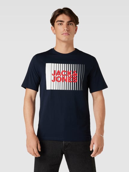 JACK & JONES T-Shirt mit Label-Print Modell 'CORP' Dunkelblau 4
