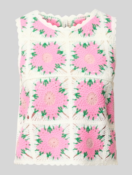 Produktfoto, Boxy Fit Strick-Top mit Allover-Muster Modell 'EMMA' von Only in Weiß, Rosa und Grün mit Struktur und Rundhals, breite Träger, Strick