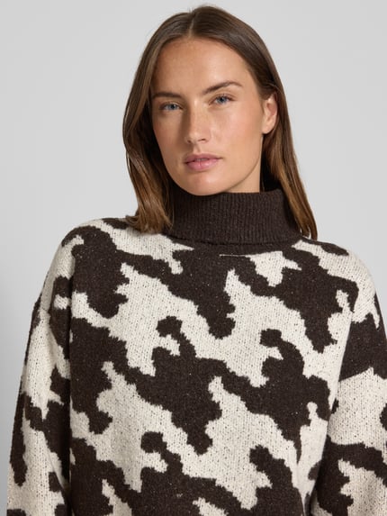 VERO MODA Regular Fit Rollkragenpullover mit Allover-Muster Modell 'HURLEY' Schoko 3