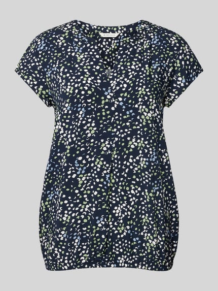 Tom Tailor Loose fit blouse met korte mouwen van pure viscose met all-over motief Donkerblauw - 2