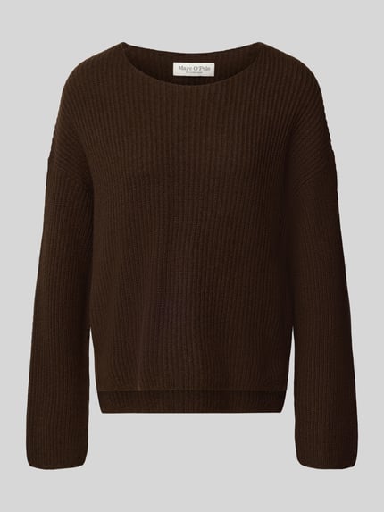 Produktfoto, Relaxed Fit Pullover aus Schurwoll-Mix von Marc O'Polo in Dunkelbraun, grobe Rippenstruktur, Damen Pullover von Marc O'Polo