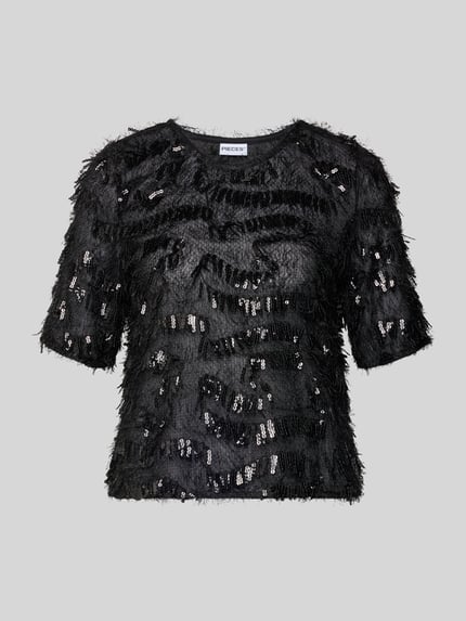 PIECES Cropped Blusentop mit Paillettenfransen Black 1