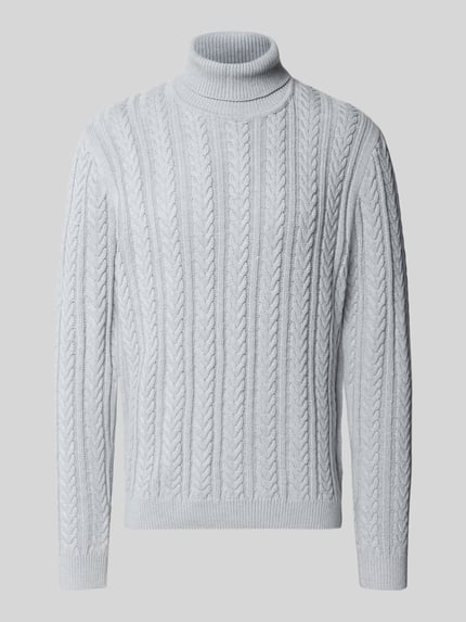 JACK & JONES Premium Rollkragenpullover mit Zopfmuster Hellgrau Melange 2