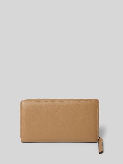 Produktfoto, Portemonnaie aus echtem Leder mit Label-Detail von Abro in Beige, Hauptfach mit Reißverschluss, strukturierte Oberfläche, Damen Portemonnaie, diverse Einsteckfächer