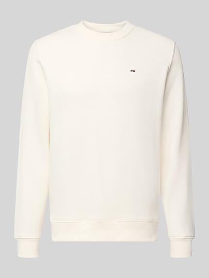 Produktfoto, Regular Fit Sweatshirt aus Baumwoll-Mix von Tommy Jeans in Unifarbe, Rundhals, langarm, gerippte Abschlüsse, Logo-Stitching.