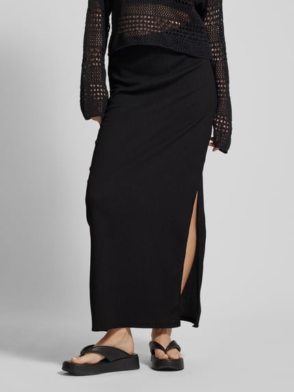 PIECES Maxirock mit Strukturmuster Modell 'LUNA' Black 4