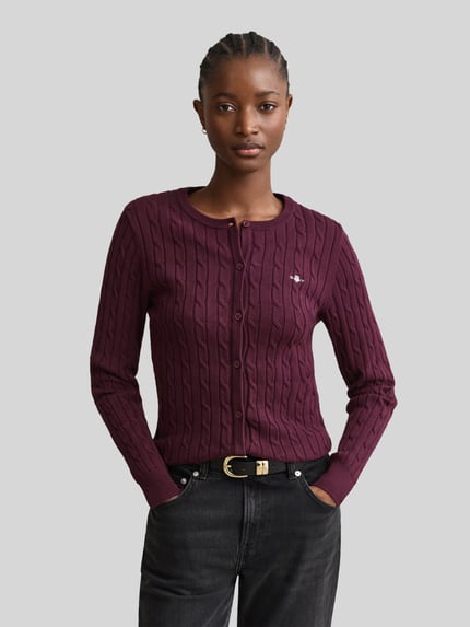 GANT Regular Fit Strickjacke aus Baumwoll-Mix Bordeaux 4