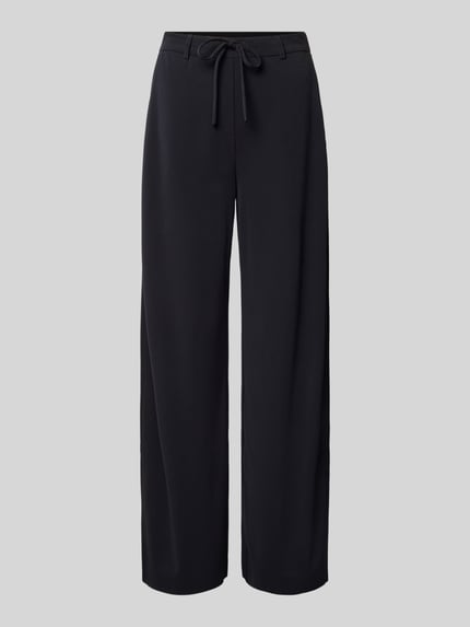 Produktfoto, Relaxed Fit Stoffhose mit Tunnelzug von MM by Max Mara in Schwarz mit Gürtelschlaufen und Eingrifftaschen auf grauem Hintergrund.
