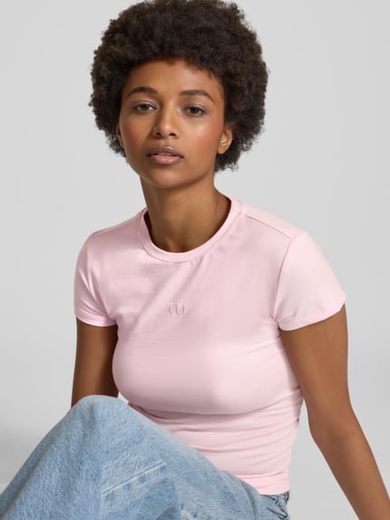 LeGer T-Shirt mit geripptem Rundhalsausschnitt Modell 'Franka' Pink 3