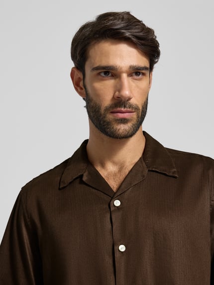 Selected Regular Fit Freizeithemd aus Lyocell-Leinen-Mix Modell 'REGNOA' Dunkelbraun 3