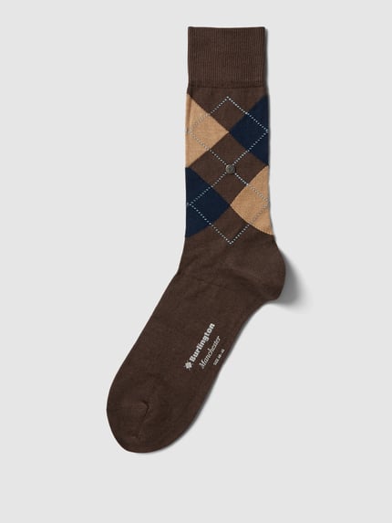 Burlington Socken mit Karomuster Modell 'MANCHESTER' Schoko 1