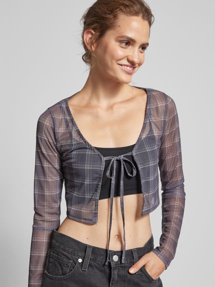 NOISY MAY® Cropped Bluse mit Schnürung Modell 'LESLEY' Anthrazit 3