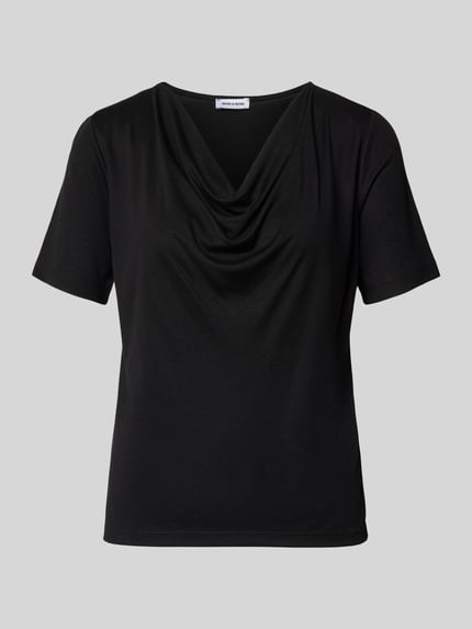 Productfoto, T-Shirt met watervalhals van More & More, viscosemix, regular fit, zwart, achterkant lengte maat 36: 56 cm