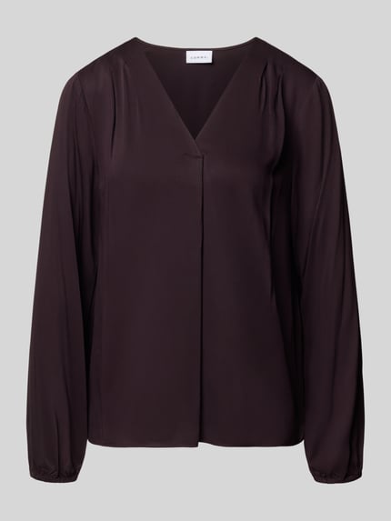 Produktfoto, Regular Fit blouse uit zuiver viscose met v-hals en plooien, ruglengte maat 36: 62 cm, mouwlengte 61 cm, Regular Fit Bluse aus Viskose mit V-Ausschnitt van comma